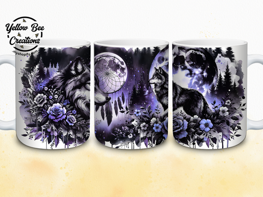 15oz Mug - Wolf purple