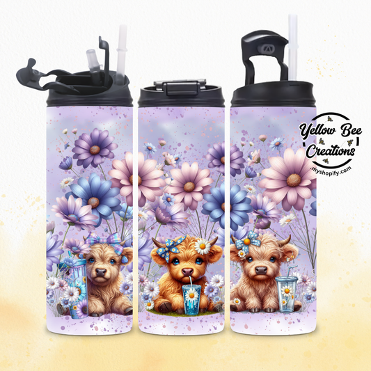 20oz Tumbler - 3 Little cows with drinks purple