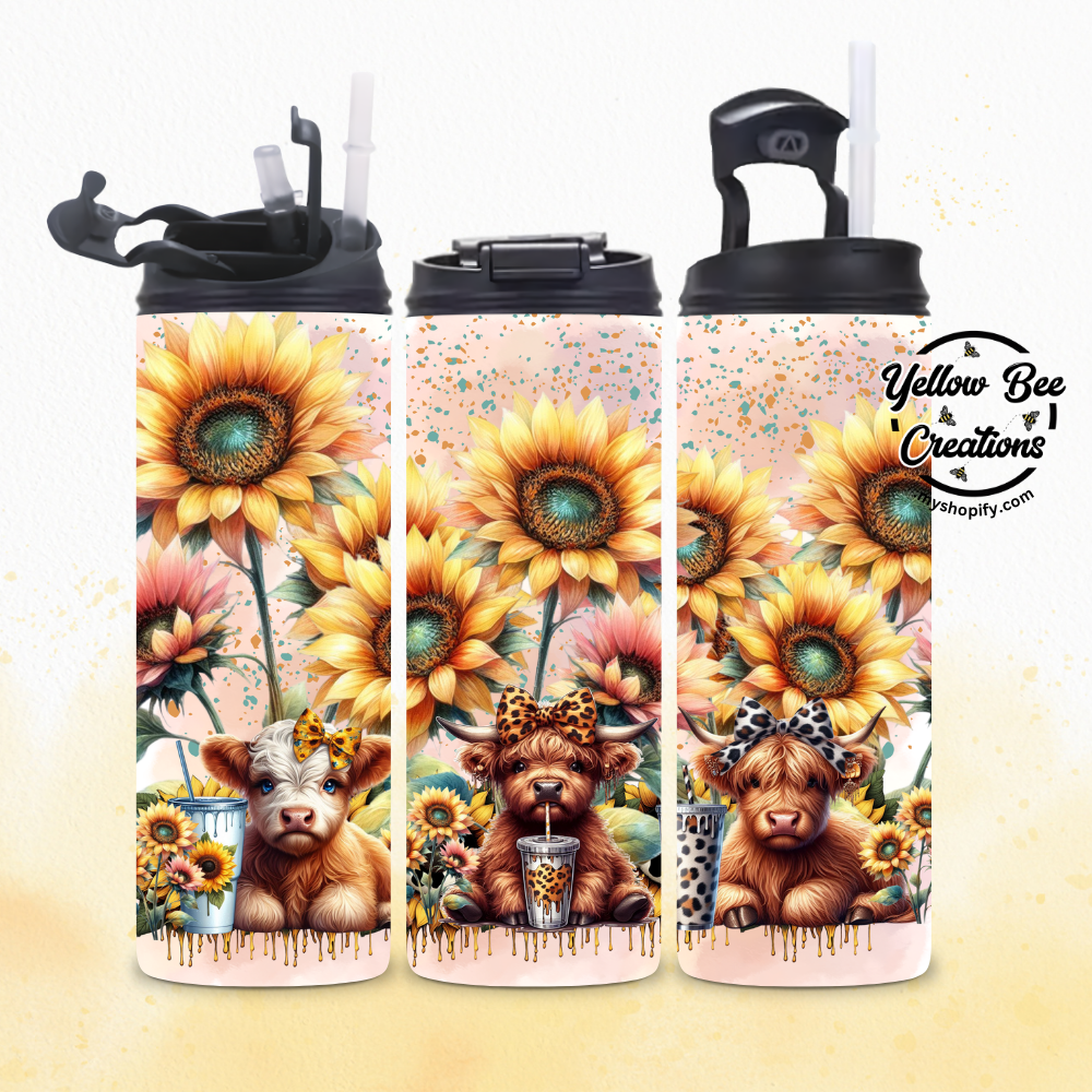 20oz Tumbler - 3 Little cows with drinks Yellow