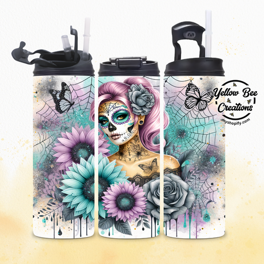 20oz Tumbler - Sugar skull, pastel web