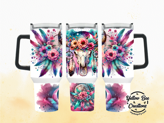 40oz & 30oz Tumbler - Skull cow feathers