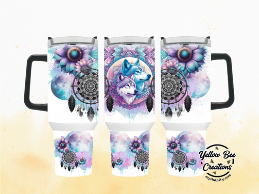 40oz & 30oz Tumbler - Wolf pastel dreamcatcher