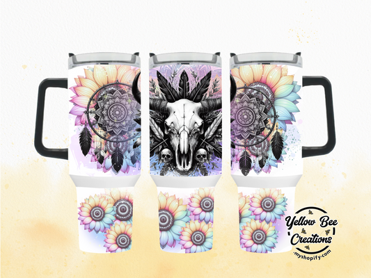 40oz & 30oz Tumbler - Skull bull cow dreamcatcher