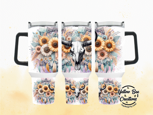 40oz & 30oz Tumbler - Skull cow boho