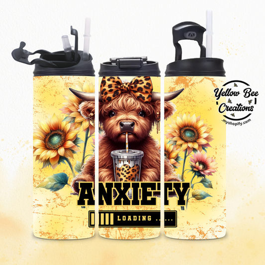 20oz Tumbler - Highland cow yellow anxiety loading